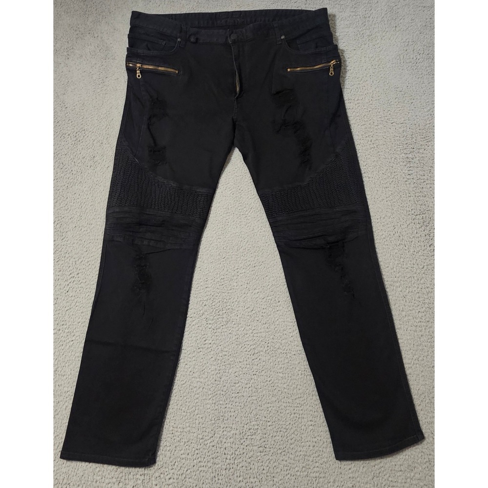 Robins Jeans Men's Size 42x35 Moto Biker Slim Straight Stretch‎ Double Knee